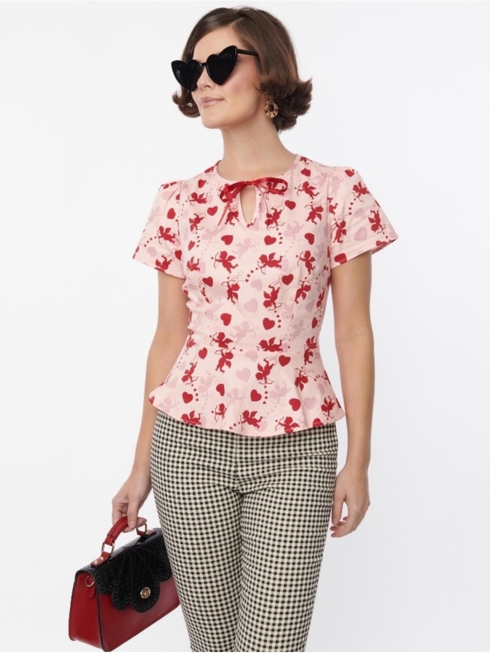 Collectif Pink Cupid Heart Peplum Blouse - Picture 3 of 3